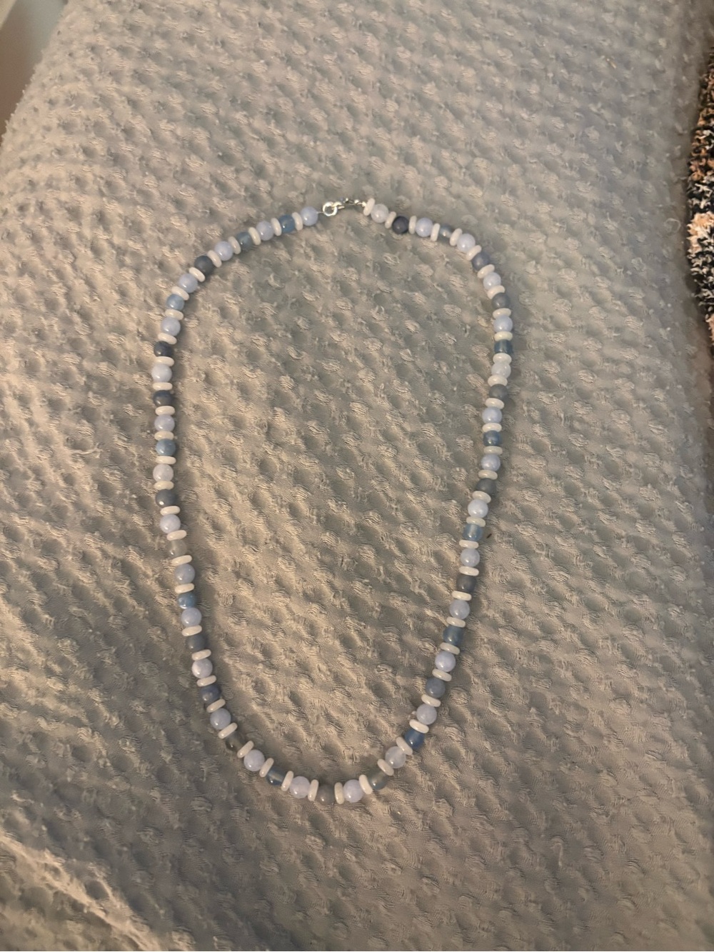 Light Blue Beaded Necklace —